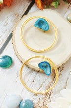 Load image into Gallery viewer, Unosa Sea Blue Window Druzy Stone Hoop Earrings freeshipping - CASA ROZEN
