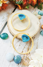 Load image into Gallery viewer, Unosa Sea Blue Window Druzy Stone Hoop Earrings freeshipping - CASA ROZEN
