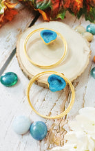 Load image into Gallery viewer, Unosa Sea Blue Window Druzy Stone Hoop Earrings freeshipping - CASA ROZEN
