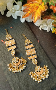Kalandi Pastel Peach Statement Jhumka Earrings with Ear-Head Extesnion freeshipping - CASA ROZEN