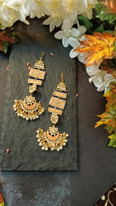 Kalandi Pastel Peach Statement Jhumka Earrings with Ear-Head Extesnion freeshipping - CASA ROZEN