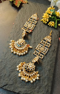 Kalandi Carbon Black Statement Jhumka Earrings with Ear-Head Extesnion freeshipping - CASA ROZEN