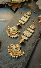 Load image into Gallery viewer, Kalandi Pastel Mint Green Statement Jhumka Earrings with Ear-Head Extesnion freeshipping - CASA ROZEN
