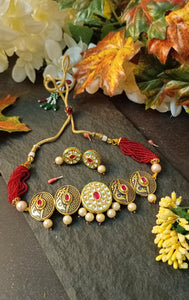 Manasna Kundan 18K Gold Plating Meenakari Work Set freeshipping - CASA ROZEN