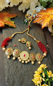 Manasna Kundan 18K Gold Plating Meenakari Work Set freeshipping - CASA ROZEN