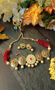 Manasna Kundan 18K Gold Plating Meenakari Work Set freeshipping - CASA ROZEN