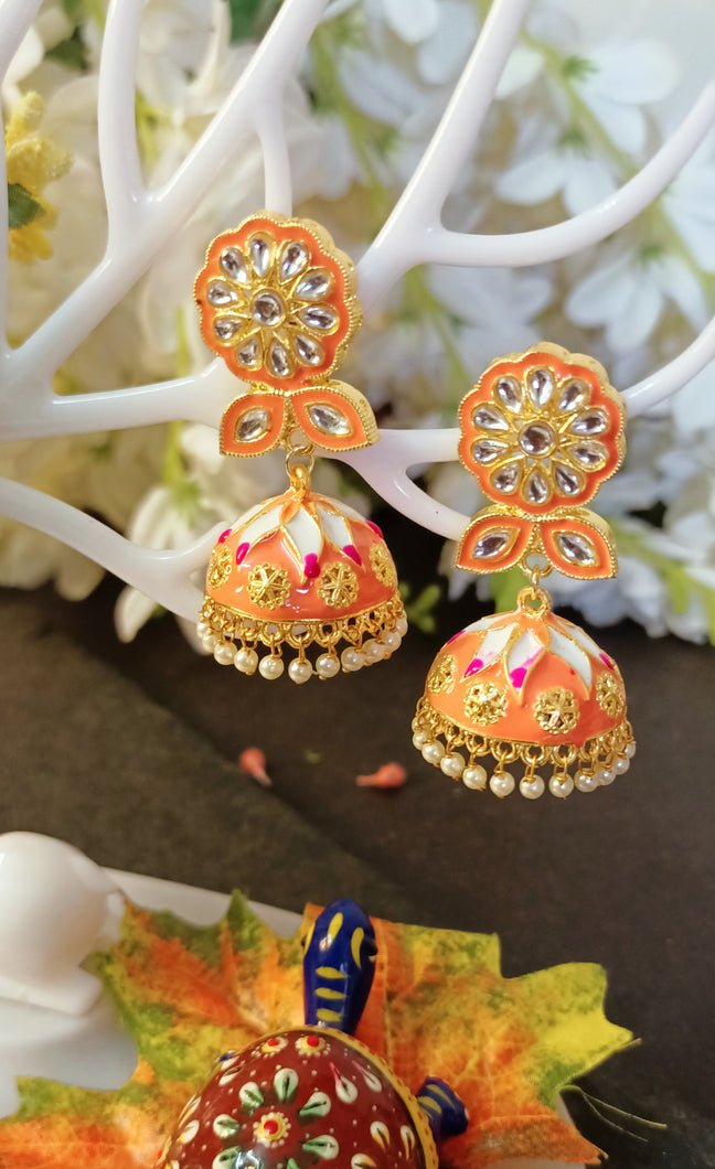 Bihu Orange Meenakari Art Earrings freeshipping - CASA ROZEN