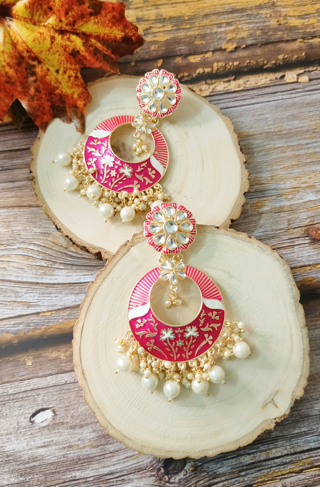 Pink Color Meenakari Earrings (MKE1649PNK)