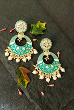 Load image into Gallery viewer, Joomari Birsa Green Meenakari Art Earrings freeshipping - CASA ROZEN
