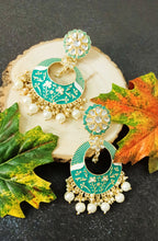 Load image into Gallery viewer, Joomari Birsa Green Meenakari Art Earrings freeshipping - CASA ROZEN
