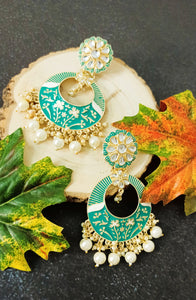 Joomari Birsa Green Meenakari Art Earrings freeshipping - CASA ROZEN