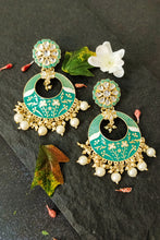Load image into Gallery viewer, Joomari Birsa Green Meenakari Art Earrings freeshipping - CASA ROZEN
