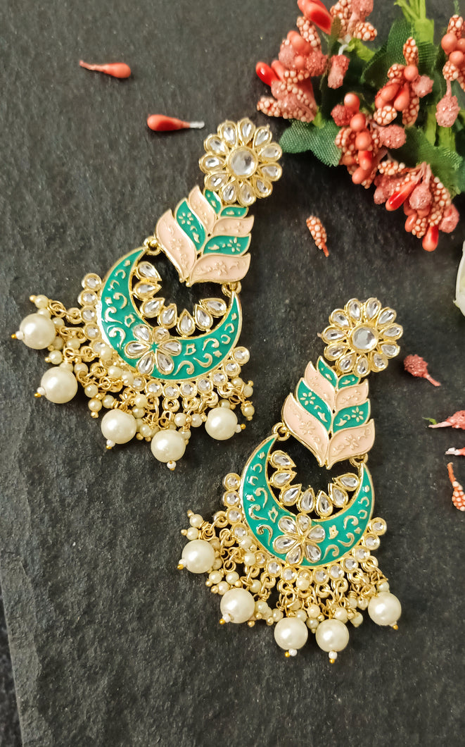 Mirisa Pastel Sea Green and Peach Meenakari Art Earrings freeshipping - CASA ROZEN