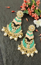 Load image into Gallery viewer, Mirisa Pastel Sea Green and Peach Meenakari Art Earrings freeshipping - CASA ROZEN
