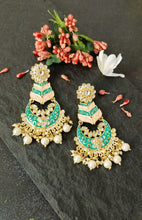 Load image into Gallery viewer, Mirisa Pastel Sea Green and Peach Meenakari Art Earrings freeshipping - CASA ROZEN
