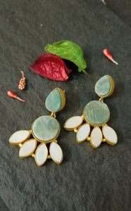 Kesin Shell Pearls Aquamarine Stone Earrings freeshipping - CASA ROZEN