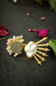 Vivanta Olive Rough Quartz Baroque Pearl Ring freeshipping - CASA ROZEN