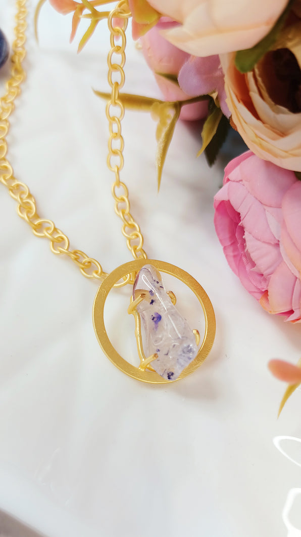 Aina Violet Crystal Natural Tunble Stone Pendant Chain freeshipping - CASA ROZEN