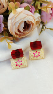 Meroa Maroon Stone Pastel Yellow Meenakari Art Earrings freeshipping - CASA ROZEN