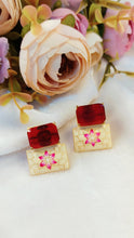 Load image into Gallery viewer, Meroa Maroon Stone Pastel Yellow Meenakari Art Earrings freeshipping - CASA ROZEN
