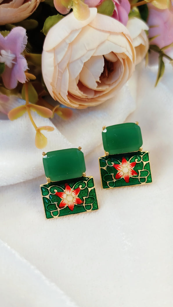 Meroa Green Stone Meenakari Art Earrings freeshipping - CASA ROZEN