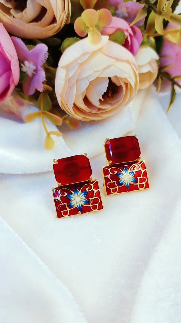 Meroa Maroon Stone Meenakari Art Earrings freeshipping - CASA ROZEN