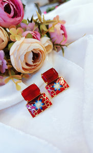 Meroa Maroon Stone Meenakari Art Earrings freeshipping - CASA ROZEN