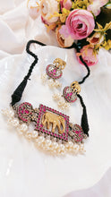 Load image into Gallery viewer, Gajananta Dark Pink Stones Choker Set freeshipping - CASA ROZEN
