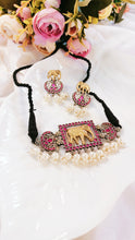 Load image into Gallery viewer, Gajananta Dark Pink Stones Choker Set freeshipping - CASA ROZEN
