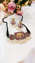 Load image into Gallery viewer, Gajananta Dark Pink Stones Choker Set freeshipping - CASA ROZEN
