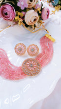Load image into Gallery viewer, Roseatte AD Pink Baati Stone Rose Gold Base Choker Set freeshipping - CASA ROZEN
