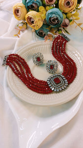 Kanton CZ Maroon Baati Stones Choker Set freeshipping - CASA ROZEN