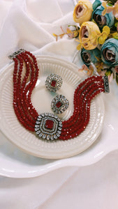 Kanton CZ Maroon Baati Stones Choker Set freeshipping - CASA ROZEN