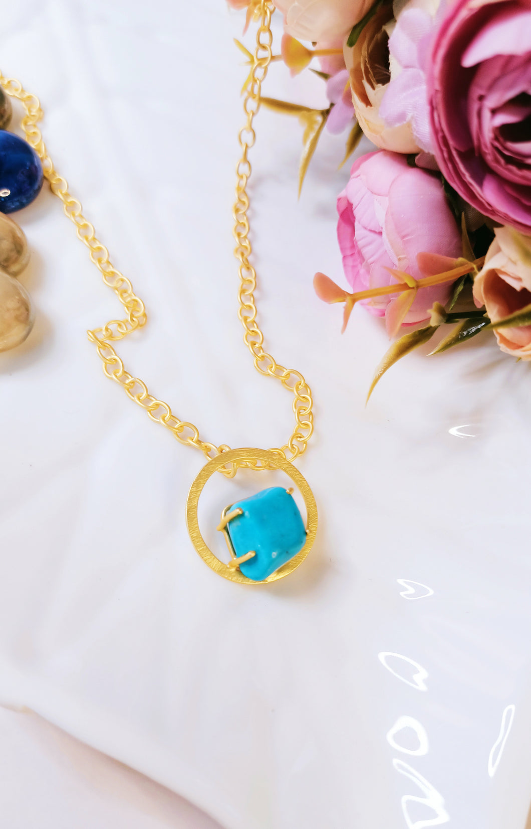 Aina Turquoise Tumble Natural Stone Pendant Chain freeshipping - CASA ROZEN