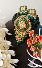 Load image into Gallery viewer, Vihaar Hand Painted Bottle Green Baati Stones Choker Set freeshipping - CASA ROZEN
