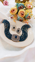 Load image into Gallery viewer, Kanton CZ Dark Blue Baati Stones Choker Set freeshipping - CASA ROZEN
