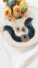 Load image into Gallery viewer, Kanton CZ Dark Blue Baati Stones Choker Set freeshipping - CASA ROZEN
