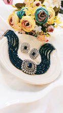 Load image into Gallery viewer, Kanton CZ Dark Blue Baati Stones Choker Set freeshipping - CASA ROZEN
