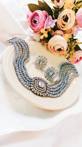 Kanton CZ Grey Baati Stones Choker Set freeshipping - CASA ROZEN