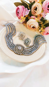 Kanton CZ Grey Baati Stones Choker Set freeshipping - CASA ROZEN