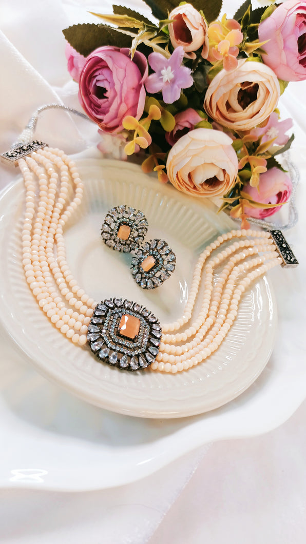 Kanton CZ Peach Baati Stones Choker Set freeshipping - CASA ROZEN