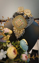 Load image into Gallery viewer, Vihaar Hand Painted Grey Baati Stones Choker Set

