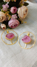 Load image into Gallery viewer, Merry Pink Window Druzy Stone Scala Earrings
