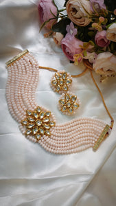 Kalingana Pastel Pink Kundan And Semi Precious Baati Stones Choker Jewellery Set
