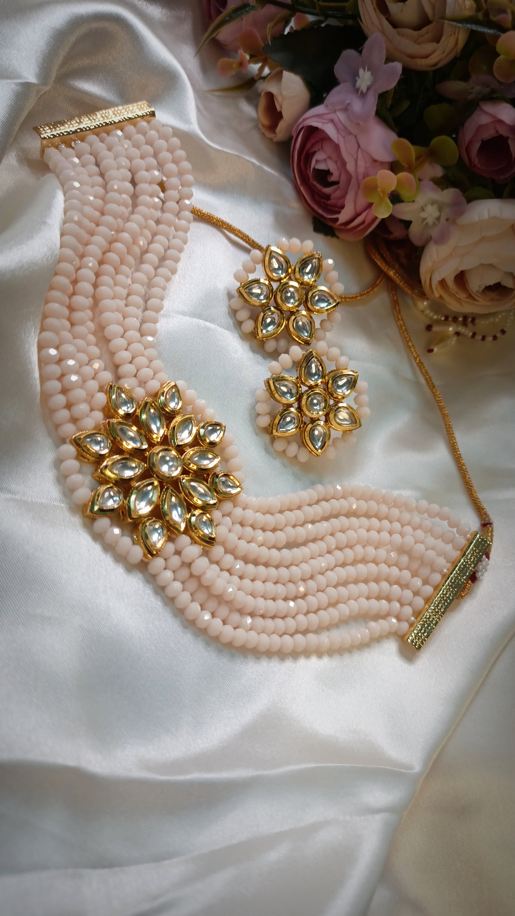Kalingana Pastel Pink Kundan And Semi Precious Baati Stones Choker Jewellery Set