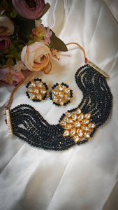 Kalingana Black Kundan And Semi Precious Baati Stones Choker Jewellery Set