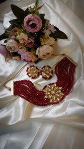 Kalingana Maroon Kundan And Semi Precious Baati Stones Choker Jewellery Set
