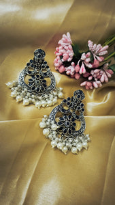 Tasagi German Silver Blue Stone Earrings