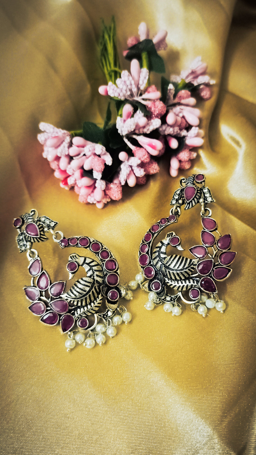 Minam German Silver Pink Stone Earrings