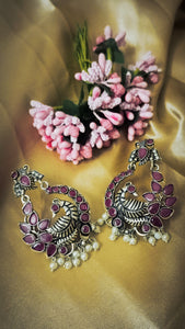 Minam German Silver Pink Stone Earrings